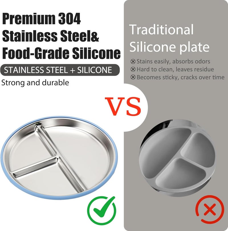 mislili Stainless Steel Baby Plate and Bowls with Suction, Divided Kids Baby Plate and Toddler Bowl with Removable Silicone Suction, Non-Slip Baby Feeding Set Dishwasher Safe，4 Packs - Image 5